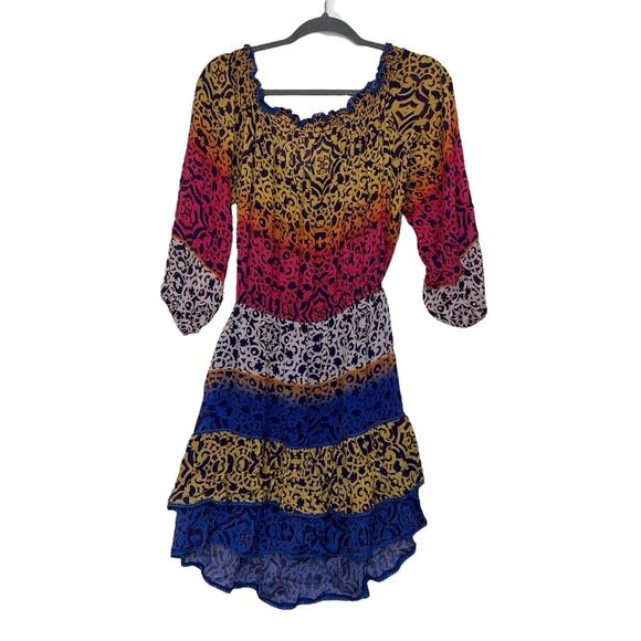 Nicole Miller Artelier Dress Size M Multicolored Leopard Sheer Mini Off Shoulder - Picture 9 of 12